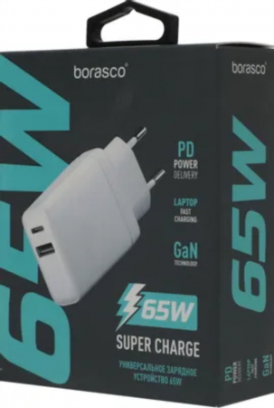 СЗУ-адаптер BoraSCO USB-A + Type C PD+QC 65W белое (52584) - интернет-магазин Сотомикс в Череповце