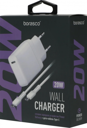 СЗУ BoraSCO PD 20W + Дата Кабель Type-C - Type-C 3A 65W 1m белое (50635) - интернет-магазин Сотомикс в Череповце