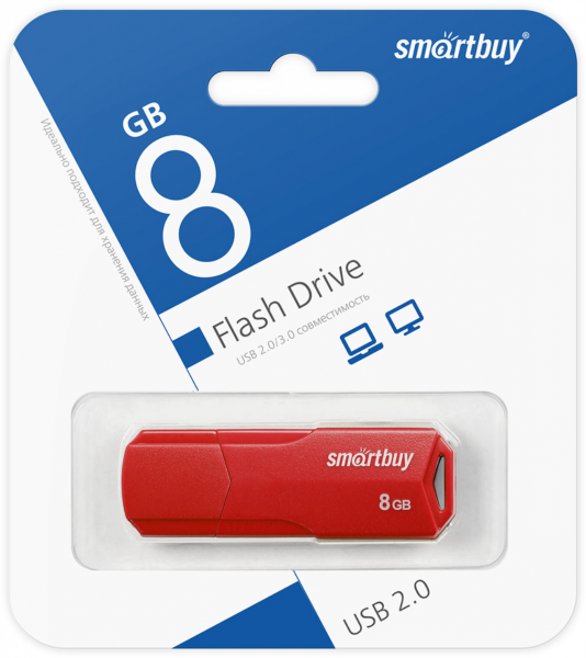 Флэш-память Smartbuy Clue Series USB 2.0 8Gb Red - интернет-магазин Сотомикс в Череповце