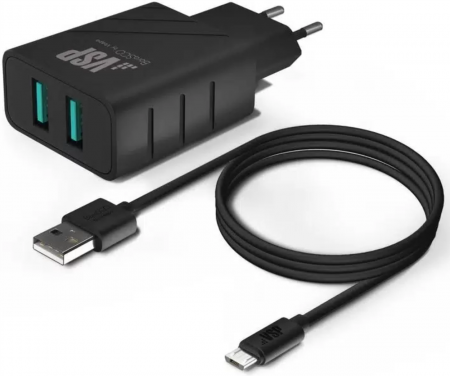 СЗУ BoraSCO 2USB 3A + Дата Кабель Micro USB черный (52579) - интернет-магазин Сотомикс в Череповце
