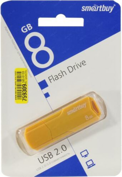 Флэш-память Smartbuy Clue Series USB 2.0 8Gb Yellow - интернет-магазин Сотомикс в Череповце