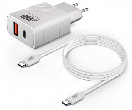 СЗУ BoraSCO USB-A+Type-C PD+QC 35W + Дата Кабель Type-C - Type-C 3A 1m белое (52387) - интернет-магазин Сотомикс в Череповце